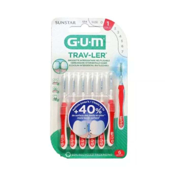 GUM - Brossette inetdentaire reutilisable 0.8mm ref 1314 6 unites