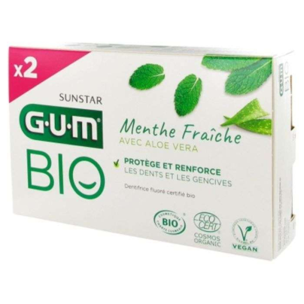 GUM - Dentifrice menthe fraîche aloe vera bio lot de 2 x 75 ml