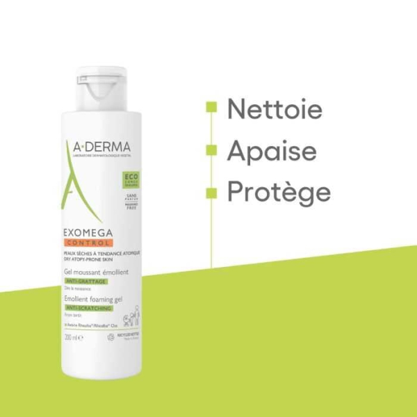 A-DERMA - Exomega control gel moussant emollient visage corps 200 ml