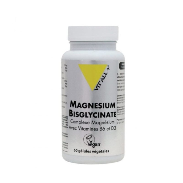 Vitall+ Magnésium Bisglycinate avec Vitamines B6 et D3 - 60 Gélules