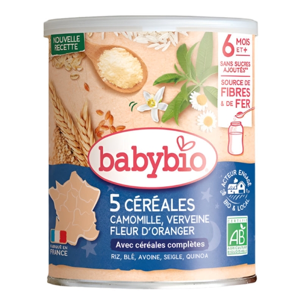 Babybio Céréales Infantiles Bio Verveine, Fleur d'Oranger et Camomille 6+ Mois - 220g