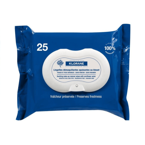Klorane Lingettes Démaquillantes Apaisantes au Bleuet - 25 Pièces
