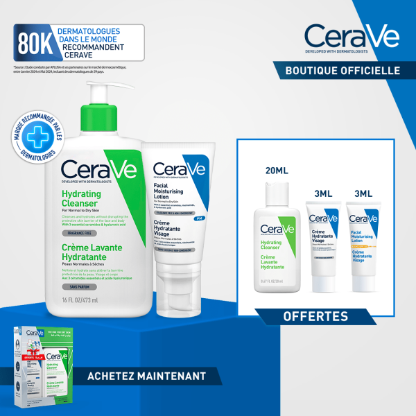 CeraVe Crème Lavante Hydratante 473ml + Crème Hydratante 50ml : 3 Miniatures Offertes